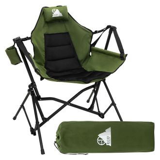 ECD Germany Ecd Germany Silla Plegable Camping, Pesca Con Acolchado Caqui, Estructura De Acero, Coj&iacute;n Cervical, Portavasos Y Bolsa, Asiento Con Respaldo Alto Para