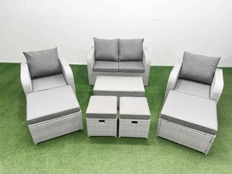 Fimous 8 PCs Rectangular Coffee Table Set Reclining Chair Inclining Sofas in Light Grey