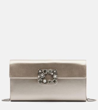 Roger Vivier Envelope embellished satin clutch