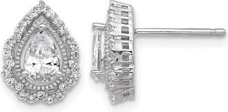 Diamond2Deal Sterling Silver Rhodium-plated Teardrop CZ Stud Earrings