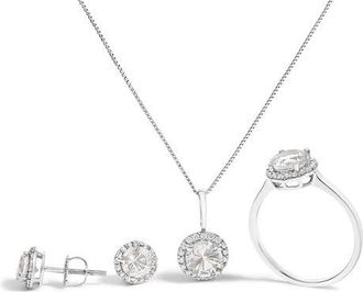 House of Brilliance 10K Gold Gemstone and 3/8 Cttw Diamond Halo Jewelry Set in White | White Topaz at Nordstrom