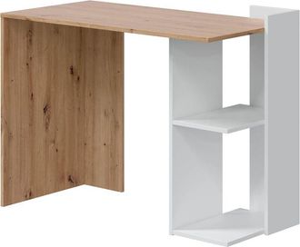 HOGAR 24 Hogar24 - Mesa escritorio con estantes, Color Roble Nodi y Blanco Artik