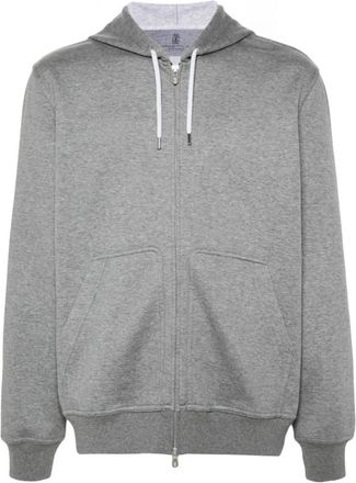 Brunello Cucinelli Grijze Sweaters voor Mannen - Heren - Vesten met rits - Grijs - XL - Katoen - Hoodies & sweatvesten
