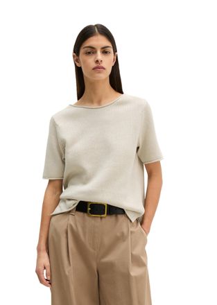 Marc O'Polo Kurzarmpullover MARC OPOLO, Damen, Gr. XL, grau silk, Strick, Obermaterial: 52% Baumwolle, 48% Leinen, regular fit normal, Rundhals, Rollkante, Pullov