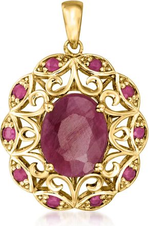 Ross-Simons Ruby Openwork Pendant in 14kt Yellow Gold