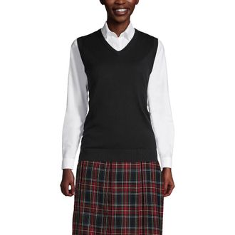 Lands End School Uniform Cotton Modal Fine Gauge Sweater Vest in Black at Nordstrom, Size Large
