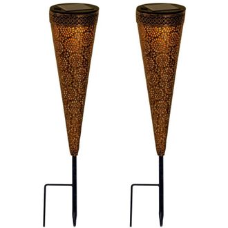 N&auml;ve Naeve Paula Juego De 2 Luces Led Solares Para Exterior Con Punta Marr&oacute;n, Sensor De Amanecer A Anochecer, 2800-3200 K, Ip44