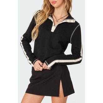 Edikted Gio Contrast Stitch Cotton Sweatshirt in Black at Nordstrom, Size X-Small