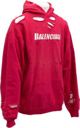 Balenciaga Distressed Cotton Hoodie - Red