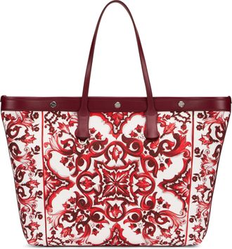 Dolce & Gabbana Mens Tote Bag Majolica Print Red Cotton