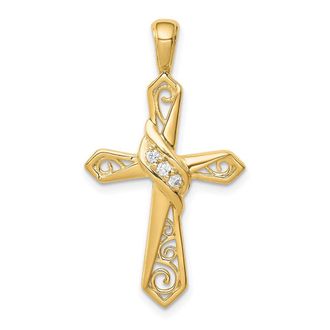 Diamond2Deal 14k Gold 1/20 carat Diamond Cross Pendant