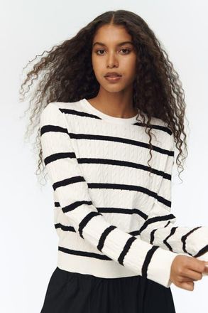 H&M Cable-knit Jumper in White/black Striped at Nordstrom, Size X-Small