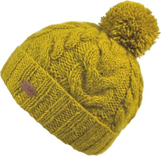 KuSan 100% Wool Cable Knit Bobble Beanie Hat (Unisex) (Yellow)