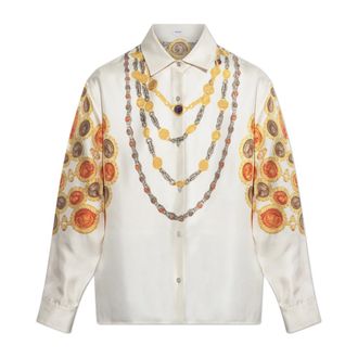 Versace Shirts, female, Beige, Size: XS Silk Shirt with The Lover Print
