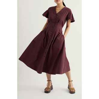 Seasalt Cornwall Kerthen Woods Organic Cotton Button-Up Midi Dress in Cacao at Nordstrom, Size 14 Us