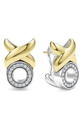 Lagos Embrace XO Pavé Diamond Omega Earrings in Gold/Silver at Nordstrom