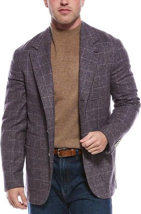 Brunello Cucinelli Mens Iris Wool Silk Blend Checked Blazer, Size 52