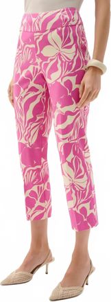 Joseph Ribkoff Floral Pull-On Cropped Pants In Beige/pink
