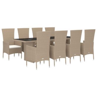 vidaXL Set Comedor De Jard&iacute;n 9 Pzas Con Cojines Rat&aacute;n Sint&eacute;tico Beige Vidaxl