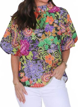 THML Clothing Puff Sleeve Top In Green Floral