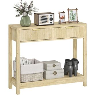 HOMCOM Modern Console Table with Fluted Panel Drawers, Narrow Hallway Table