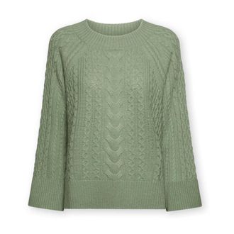 Elena Miro Truien & Vesten, Dames, Groen, XL, Wol, Trui van pure wol met kabelsteek