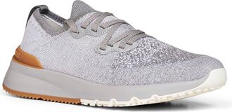 Brunello Cucinelli Mens Runners Chin&eacute; Knit Grey Cotton Trainers Sneaker