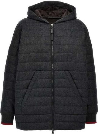 Brunello Cucinelli Dark Grey Wool Hooded Jacket, Brand Size 40 (US Size 6)