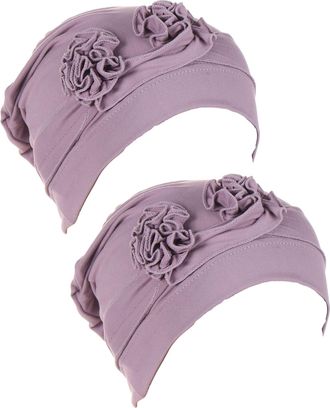 Generic 2 Pieces Women Chemo Headwear Pre-Tied Turbans Cap Beanie Hat Head Wraps Hair Coverings for Ladies Sleep Cap Chemo Cancer Hat with Flower Design (UK, 