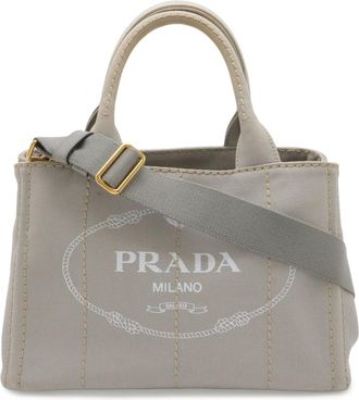 Prada Canapa Light Gray Canvas Handbag Shoulder Bag Tote Bag (Pre-Owned)