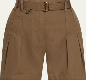 Burberry Double-Pleated Military Shorts With Belt