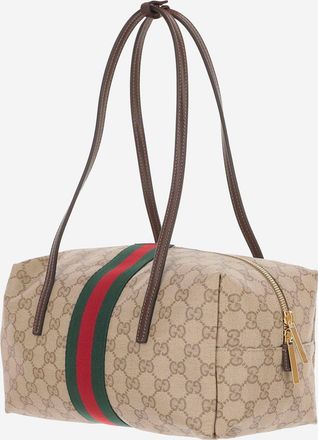 Gucci Womens Shoulder Bag Ophidia Canvas Vintage Sand-Dark Brown-Green-Red Cotton Sand/dark Brown/green/red