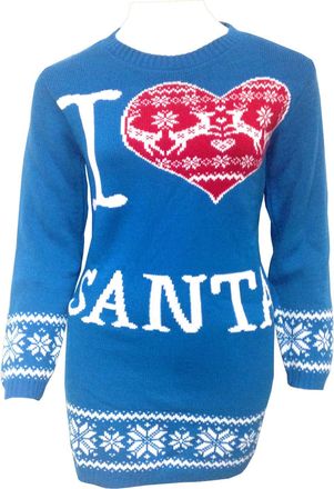 Generic Womens Kids Christmas Santa Tunic Jumper Novelty Vintage Jumper Sweater lot Size (Blue I Love Santa, UK 12-14)