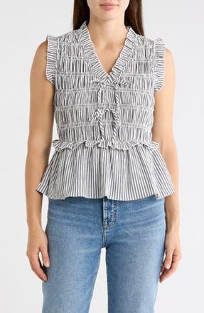 Chenault Stripe Smocked Peplum Seersucker Top in Black/White at Nordstrom Rack, Size X-Large