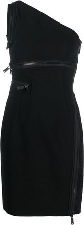 Dsquared2 one-shoulder zip-detail minidress - women - Polyester/Polyurethane - 44 - Black