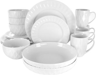 Elama Sienna 18 Piece Porcelain Dinnerware Set in White