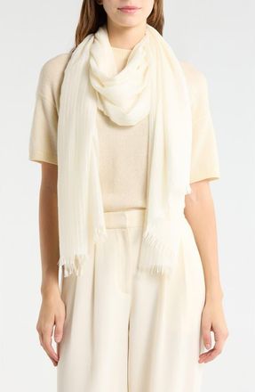 Nordstrom Striped Silk & Cashmere Scarf in White at Nordstrom