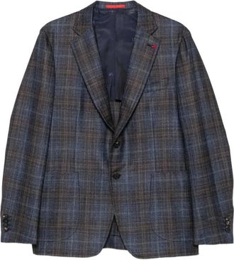 Isaia Geruite blazer - Heren - Jassen - Grijs - Maat: 4XL Zijde