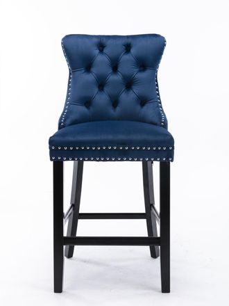 STILVORA Set Di 2 Sgabelli Da Bar Con Schienale Trapuntato, Borchie Decorative E Piedini Regolabili, Legno Massello E Velluto, Blu