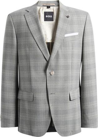 BOSS Hutson Slim Fit Grey Plaid Sport Coat in Open Grey at Nordstrom, Size 42 Regular
