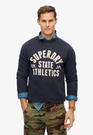 Superdry Sweatshirt SUPERDRY ATHLETIC ESS CREW, Herren, Gr. M, blau (bradley navy), angeraute Sweatware, Obermaterial: 100% Baumwolle, bedruckt, loose fit norm
