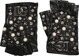Dolce & Gabbana Black Pearl Embellished Wrist Length Womens Gloves