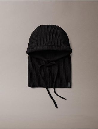 Calvin Klein Mens Ribbed Drawstring Balaclava - Black