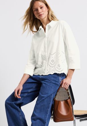 Street One Hemdbluse STREET ONE, Damen, Gr. 38, weiss (sanftes wei&szlig;), Web, Obermaterial: 100% Baumwolle, unifarben, l&auml;ssig geschnitten h&uuml;ftbedeckend, Rundhals, B