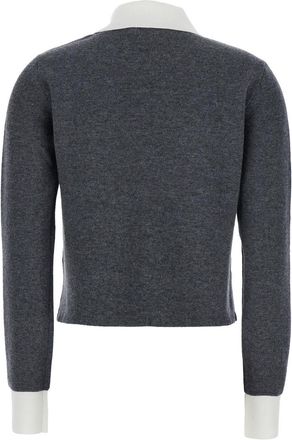 Self Portrait Womens Grey Cropped Cardigan With Classic Collar Wool Tops Top