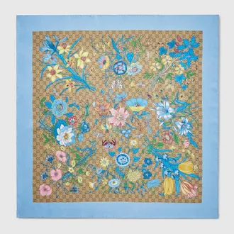 Gucci Printed GG Silk Twill Carr&eacute;, Blue