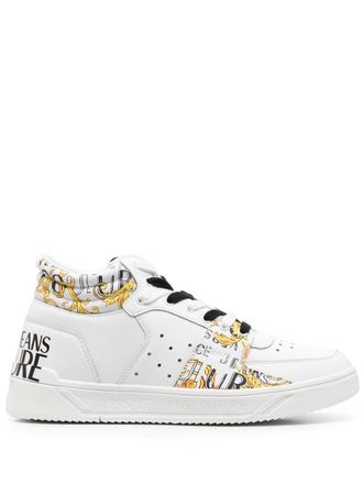 Versace Jeans Couture baroque-print hi-top sneakers - men - Polyurethane/Calf Leather/Calf Leather/Rubber - 39 - White