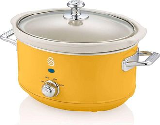 SWAN Retro SF17021YELNEU Slow Cooker 3,5L Contenitore di Cottura Rimovibile, Ceramic Non-Stick pfoa & ptfe Free, 3 Livelli di Temperatura