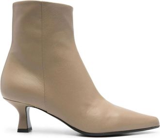 3Juin Beige Laarzen met rits Puntige Neus Kittenhak - Dames - Laarzen met Hak - Beige - 36 EU - Leer - Schoenen