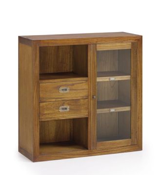Moycor Vitrina puerta cristal y 2 cajones de madera marr&oacute;n anch. 90 cm